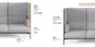 Technical diagram of the BASTION high-back sofa. Highlights include a 28 mm thick high-back panel for sound absorption, high-resilience foam cushions, Ø43 mm oak wood legs or Ø28 mm metal legs, and felt floor protectors.