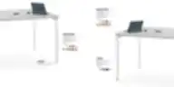 Sturdy modern office desk with white metal legs and a 25 mm melamine tabletop. Ideal for workspaces, featuring 10 mm height adjustment and available color options.