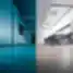 Modernus New Crush biuras su kontrastinėmis grindų dangomis ir konferenciniu stalu